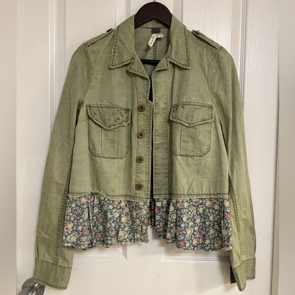 We The Free Green Utility Jacket with Floral Hem size Small - Picture 3 of 6